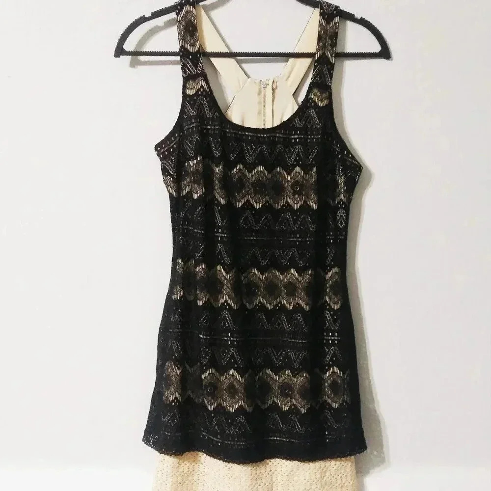 Sequin‎ Hearts Black Tan Lace Dress